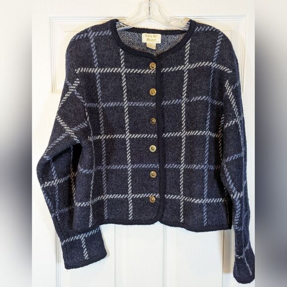 Tally Ho Navy and White 100% boiled wool Plaid Women's Cardigan - Picture 9 of 9